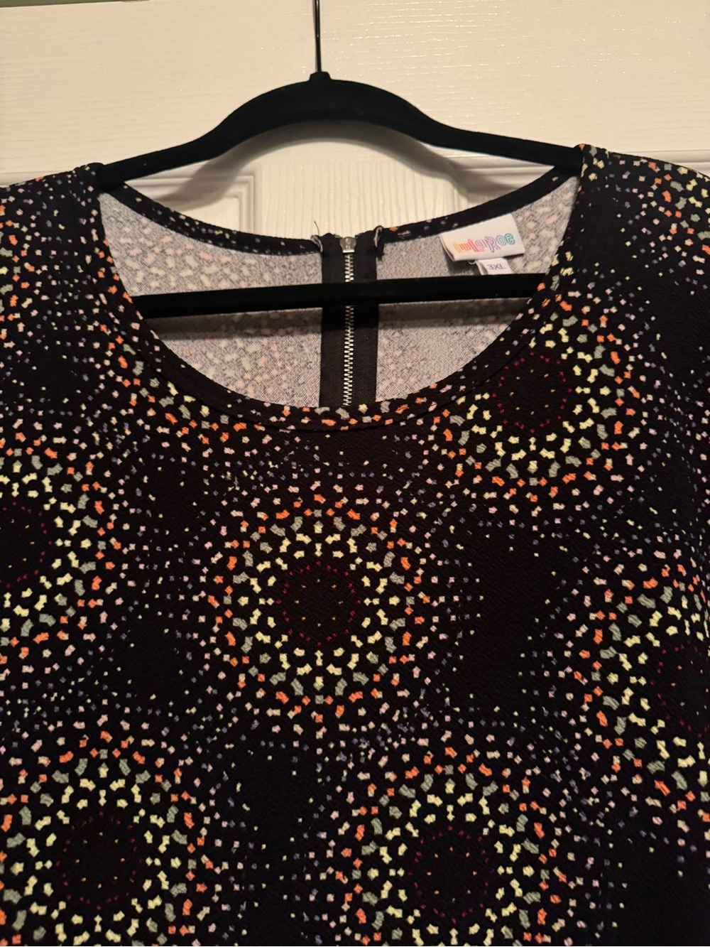 NWT LuLaRoe Sz 3XL Amelia Short Sleeve Black Circle-Print Fit & Flare Dress - Picture 4 of 10